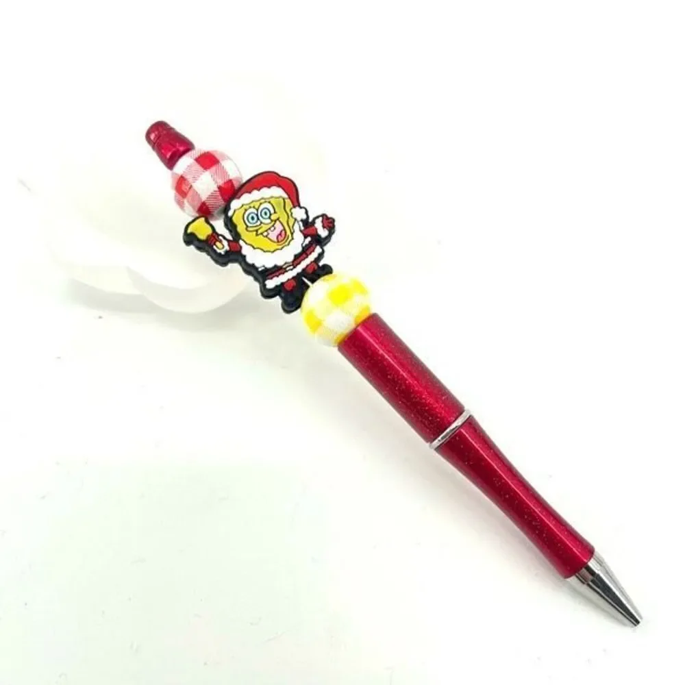 SpongeBob Christmas Santa pen handmade NEW bell yellow red glitter metallic whit